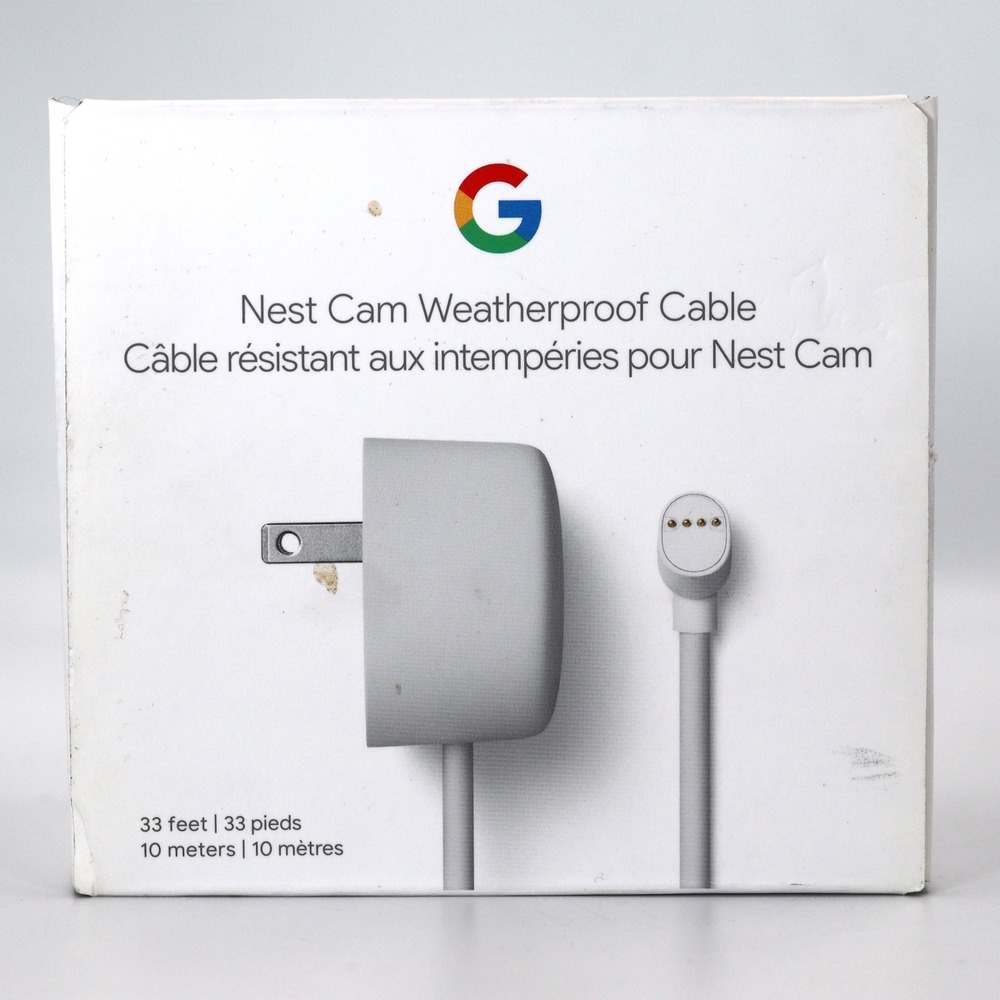 Google Nest Cam Weatherproof Cable 33ft White Outdoor Power G9QR5 Accessory